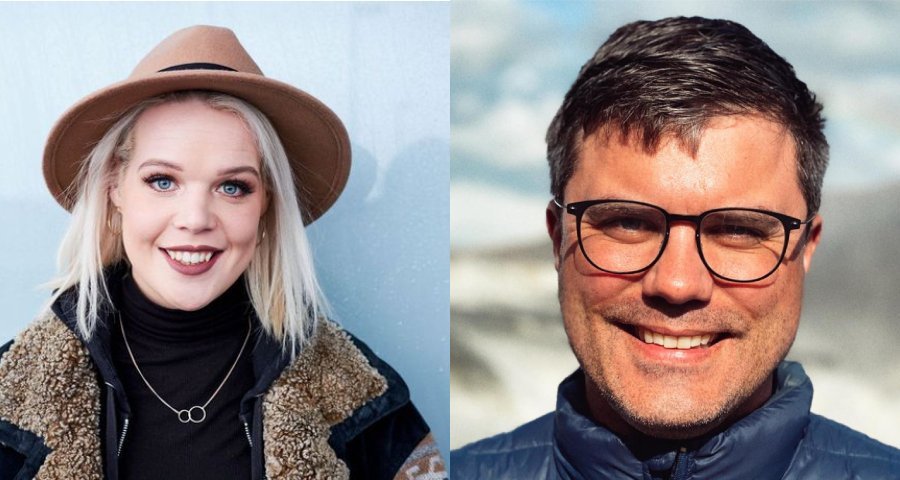 Þáttastjórnendurnir Karitas Harpa Davíðsdóttir og Bóas Valdórsson