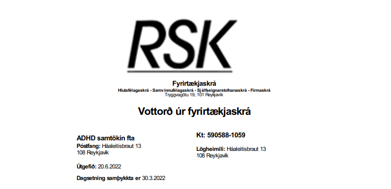 ADHD samtökin hafa fengið skráningu sem félag til almannaheilla.