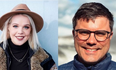 Þáttastjórnendurnir Karitas Harpa Davíðsdóttir og Bóas Valdórsson